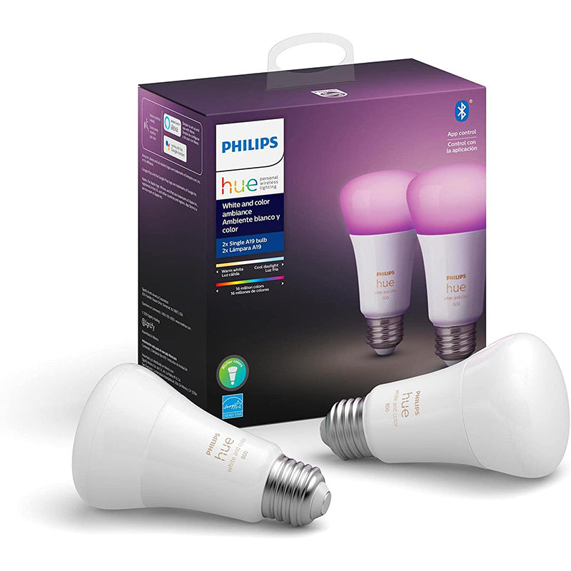 Philips Hue - 9.5W A19 E26 E26 Smart LED Bulbs 2 Pack Colour