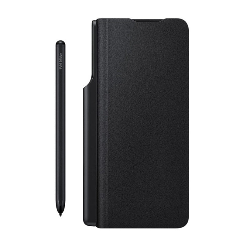 Samsung - Leather Flip Cover with S Pen Black for Samsung Galaxy Z Fold3