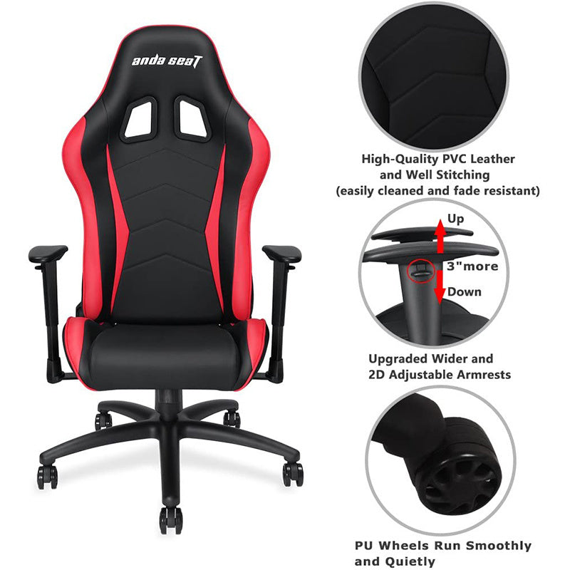 Anda Seat Axe Series Gaming Chair with High Back Lumbar Support & Headrest - Black/Red